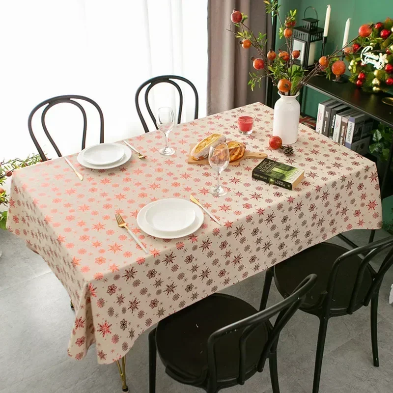 Cotton Linen Table Cloth New Rectangular Decorative Desk  Fabric Anti Slip Dining Table Dustproof Hot Stamping Snowflake Cloth