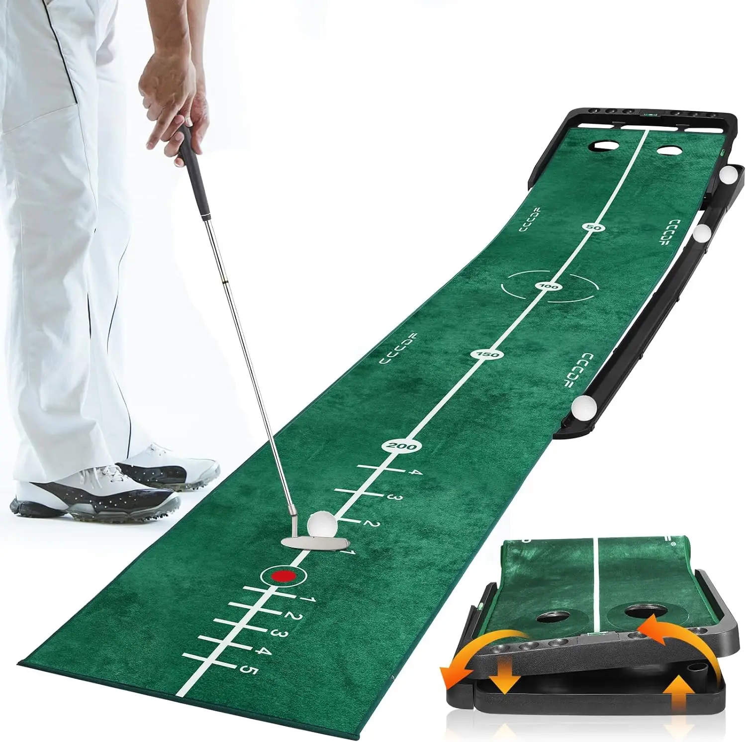 Slope Adjustable Golf Putting Green Indoor Putting Matt Golf Practice Training Equipment Putting Mat with 1/2 Hole Training Ball