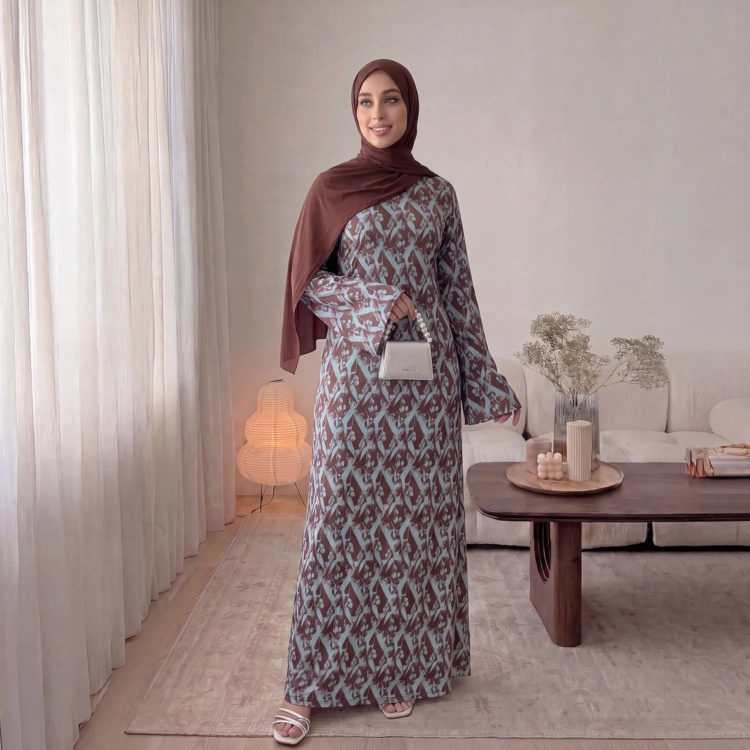 New Fashion Plus Size Colorful Printed Super Stretchy Casual Elegant Long Sleeve O-neck Dresses for Women Muslim Female Clothes