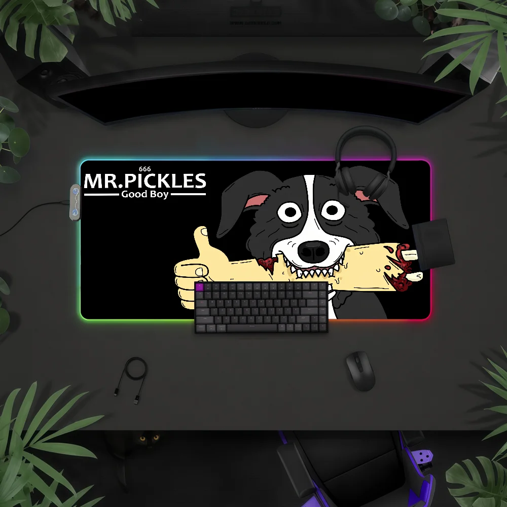 Cartoon Mr P=Pickles Mouse Pad RGB LED Light Colorful Game Keyboard Non-slip Cover Desk-mat Surface Waterproof