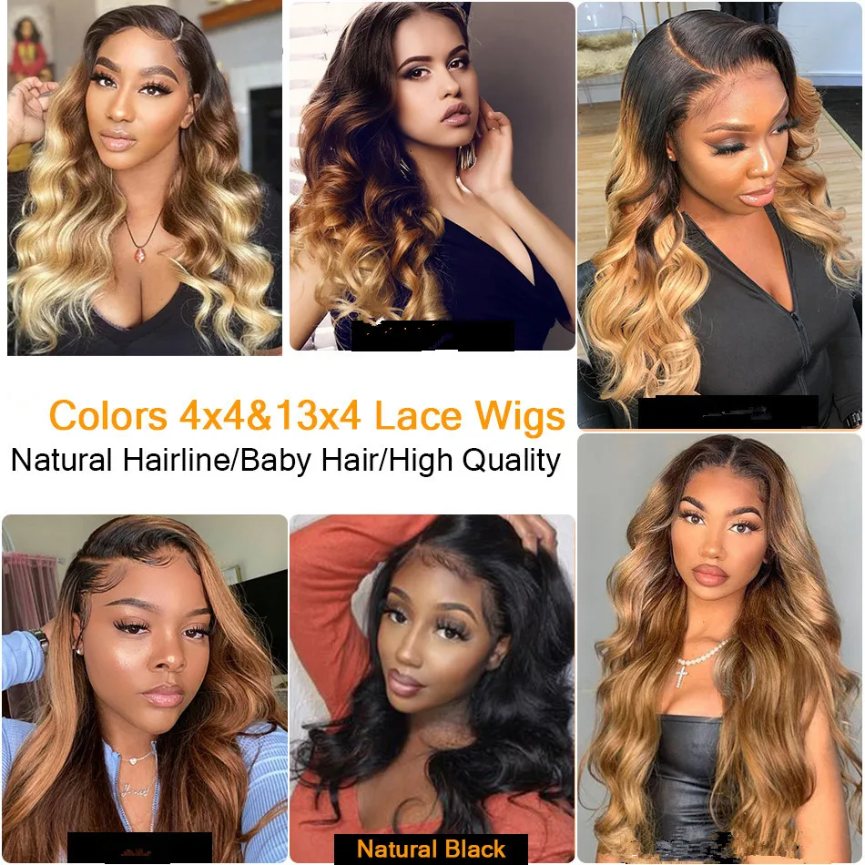 Highlight Body Wave Perücke Ombre Body Wave Lace Front Echthaar Perücken für Frauen 13x4 Lace Frontal Perücke 4x4 Lace Verschluss Perücke 180%