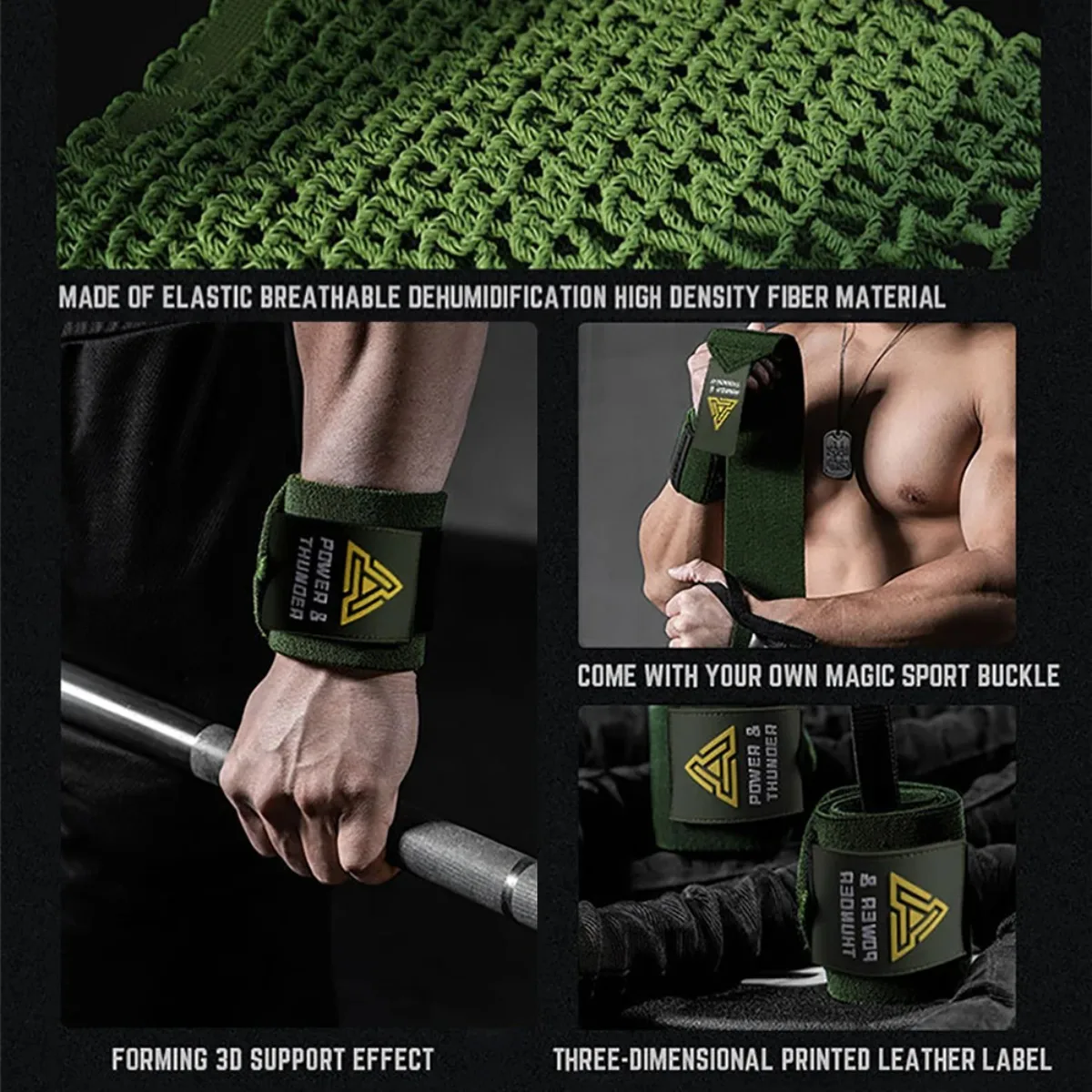 Wrist Wraps for Weightlifting, Heavy Duty Gym Wrist Support Bands for Bench Press Deadlift, Adjustable Fitness Straps for Adults
