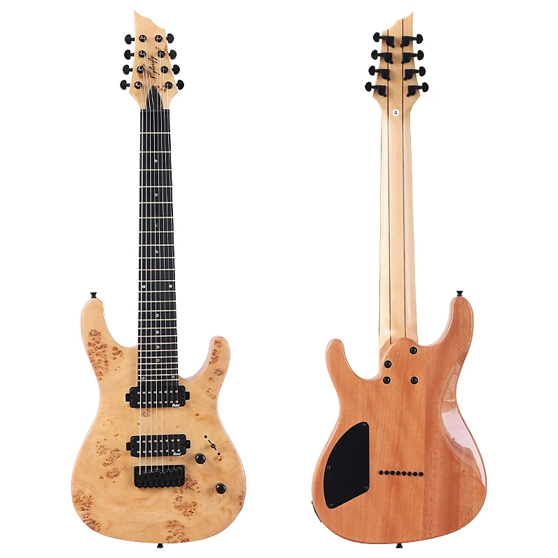 Tree Burl Top 8 String Electric Guitar Okoume Wood Body 39 Inch 7 String 24 Frets Electric Guitarra With 5 Piece Of Combine Neck