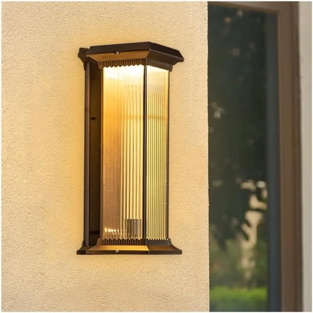 

Solar Wall Light Outdoor, Waterproof LED Wall Sconce, Aluminum & Glass Striped Lantern for Front Door, Porch, Garage Lighting
