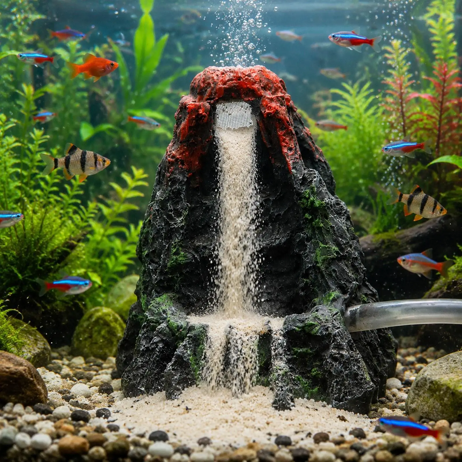 Compact Aquarium Volcano Resin Rockery Flowing Sand Mountain Ornament for Aquariums Decoration Desktop