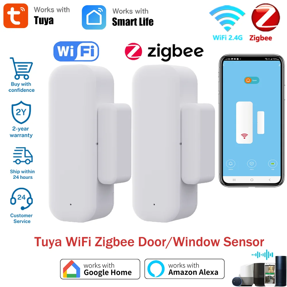

Tuya WiFi or ZigBee Door Window Sensor Smart Home Detectors Smart Life APP Remote Monitoring Work with Google Assistant Alexa