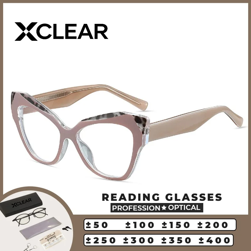 

XCLEAR Reading Glasses Trendy Cateye New Design Lightweight Anti Blue Light High Quality Customized Progressive Prescription