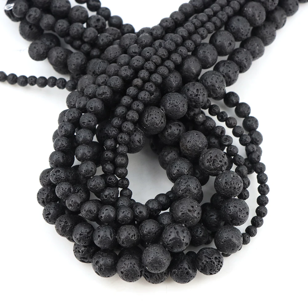 

Wholesale Natural Black Volcanic Lava 4 6 8 10 12mm Round Loose Beads For Jewelry Making Bracelet Necklace Gift Charms Accessori