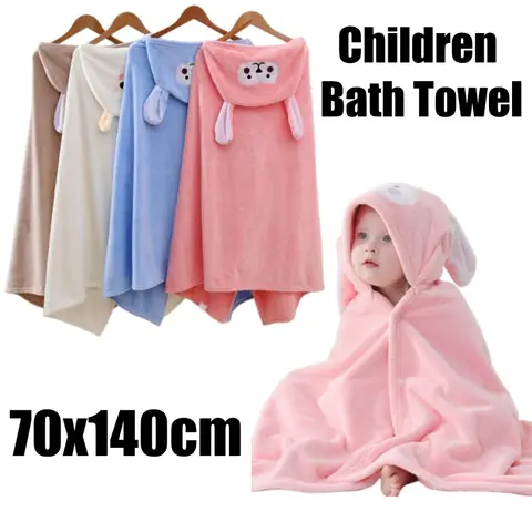 Kids Bath Towel Poncho with Hood Super Soft Coral Fleece Robe Cartoon Cloak for Baby Quick Dry Bath Wrap Infant Bathing Gown