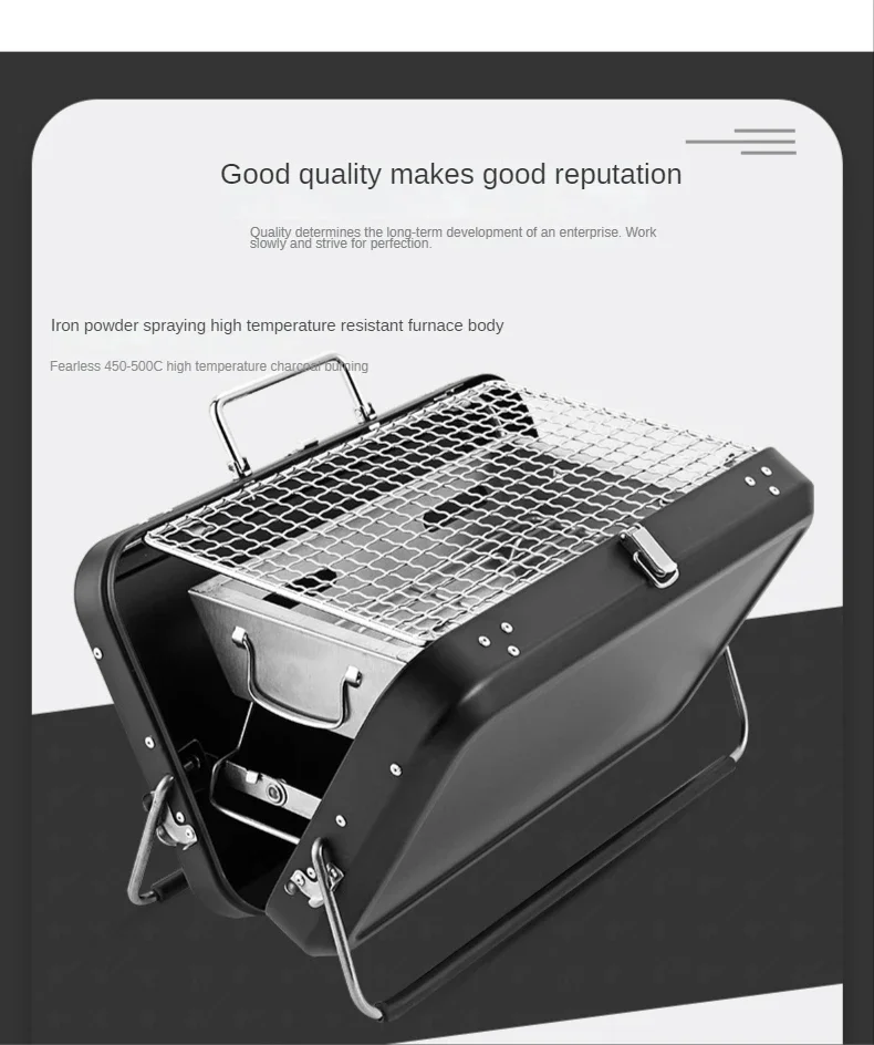 Folding Suitcase Outdoor Portable Stainless Steel BBQ  Smoker Burner Oven Charcoal Kitchen Camping Barbecue Cooking Grill