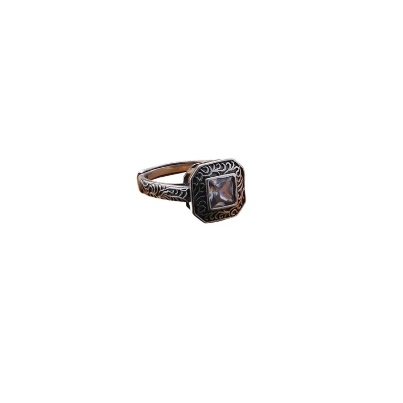 

925 Sterling Silver Tang Cao Square Vintage Geometric Ring Women's Adjustable Ring Versatile Jewelry