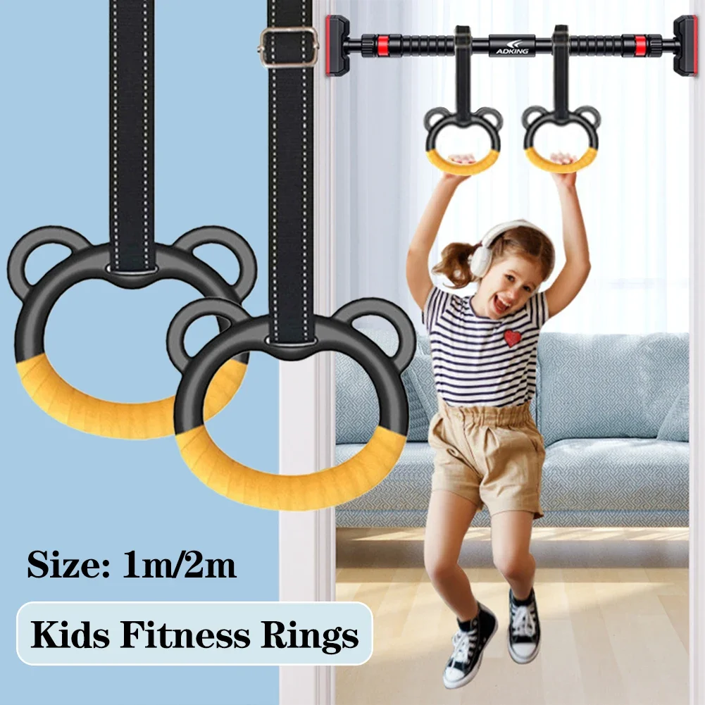 Gymnastics Rings Non-Slip Bear 200KG Exercise Rings for Home Kids 1/2M Gym Ring with Adjustable Straps Buckles Indoor Fitness