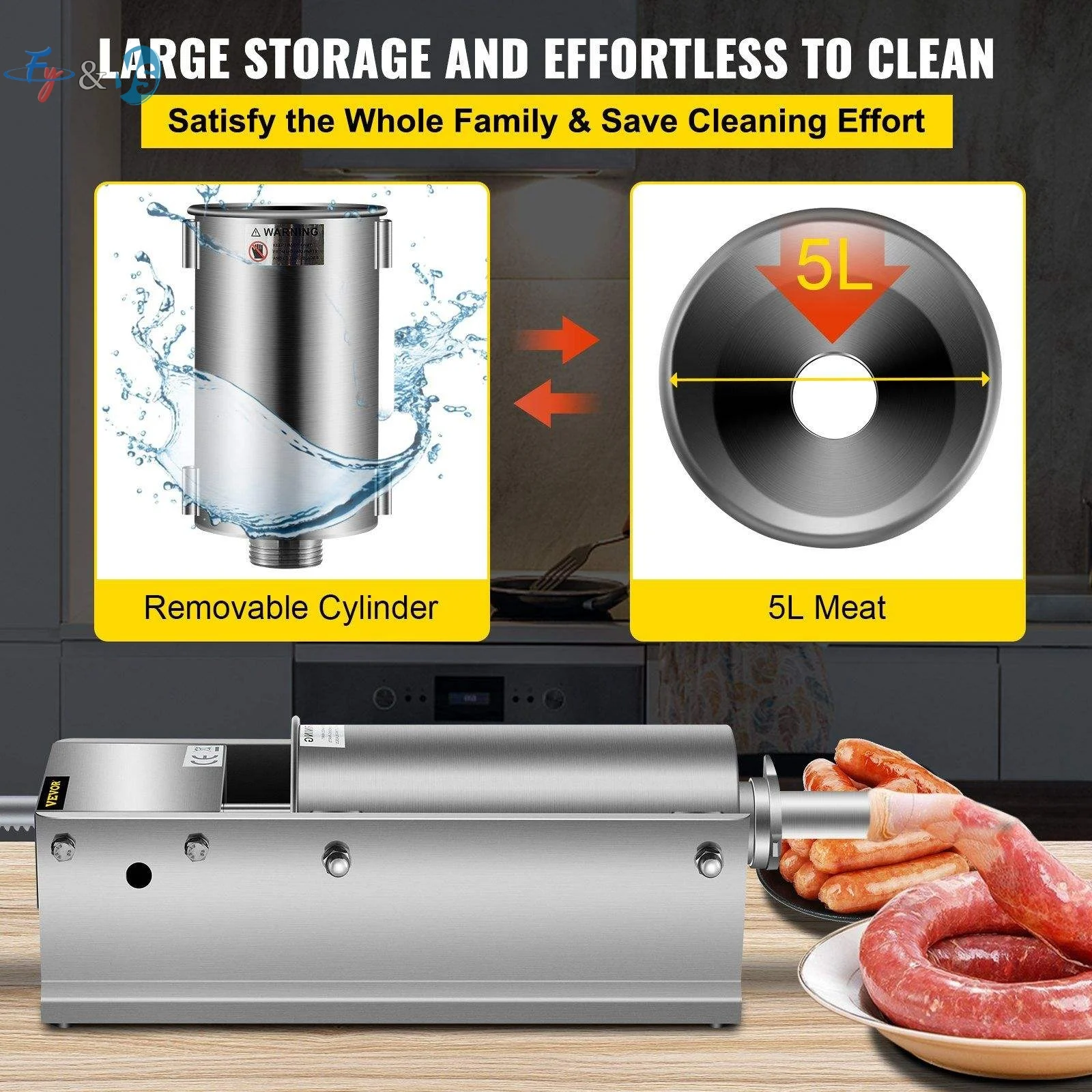 Home Use Horizontal Sausage Stuffer 3L 5L 7Lbs Manual Sausage Maker Equipped With 5 Filling Tubes Kitchen Sausage Making Tools