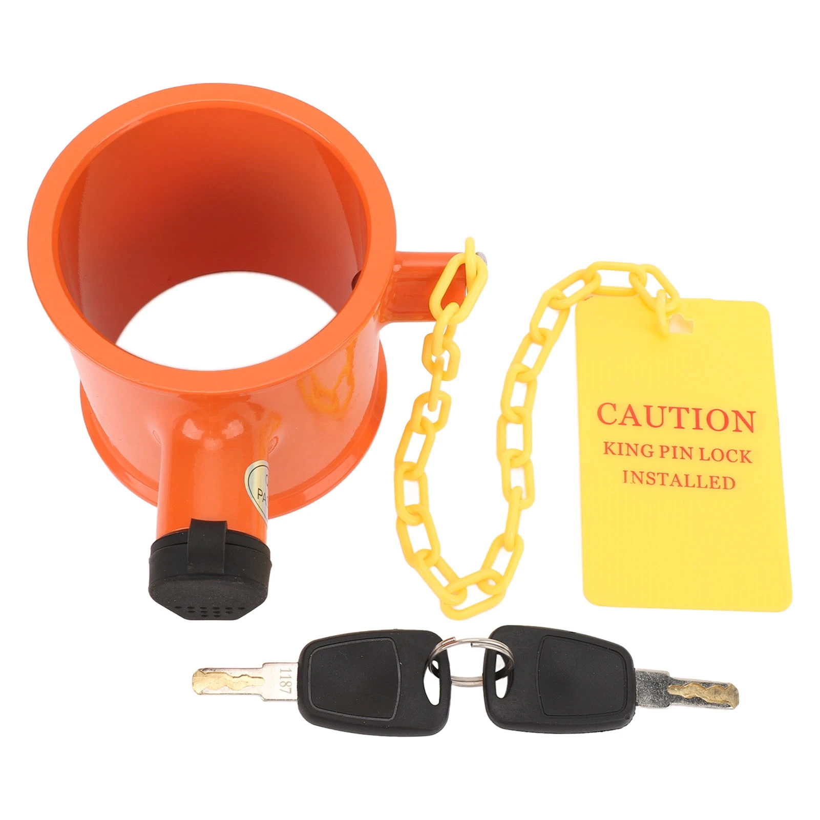Trailer 5th Wheel Pin Lock 74mm Aluminum Alloy Warning Tag Anti Theft Fifth Wheel Hitch Lock for RV Boat Camper Semi Truck