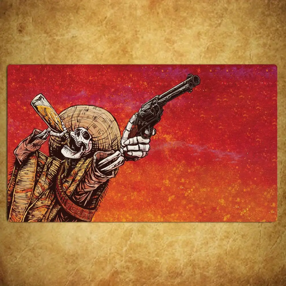 Western Gatling Cowboy Mouse Pad Card Playmat Stitched with Magic Zones Game Mats Tabletop for TCG Card Battle Commander Mat