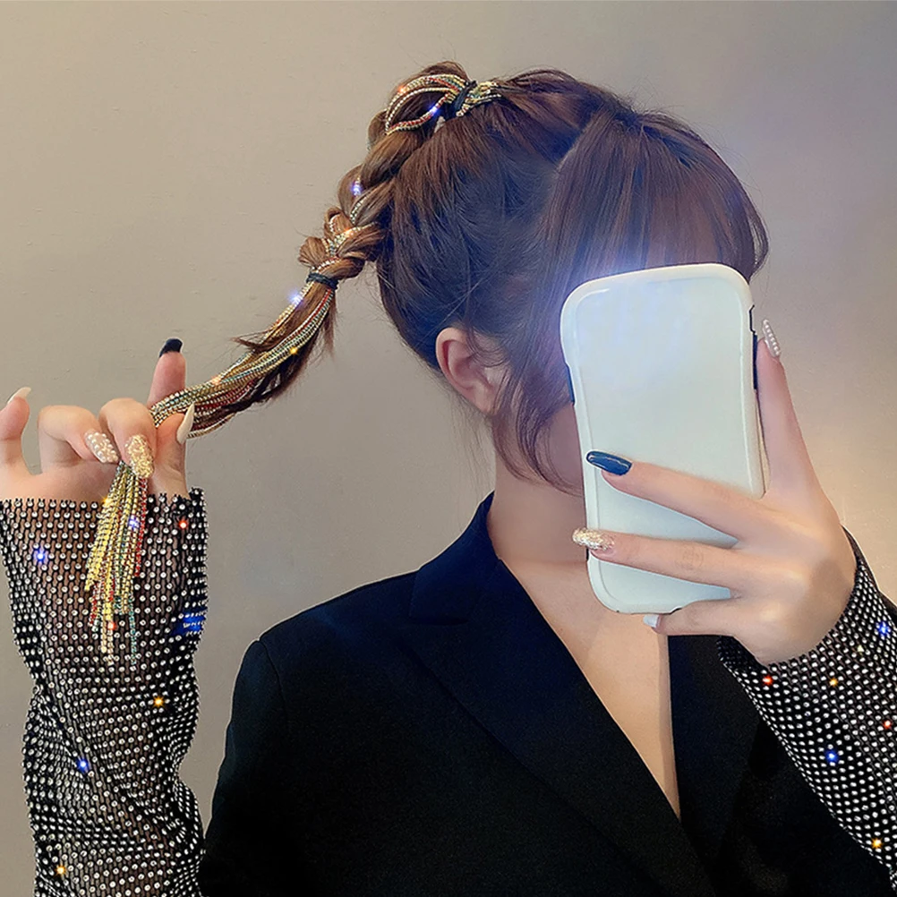 

Girl Hair Chain Rhinestone Braided Ponytail Decorative Chain Sturdy Light Comfortable Wedding Party Banquet Daily Wear Hair