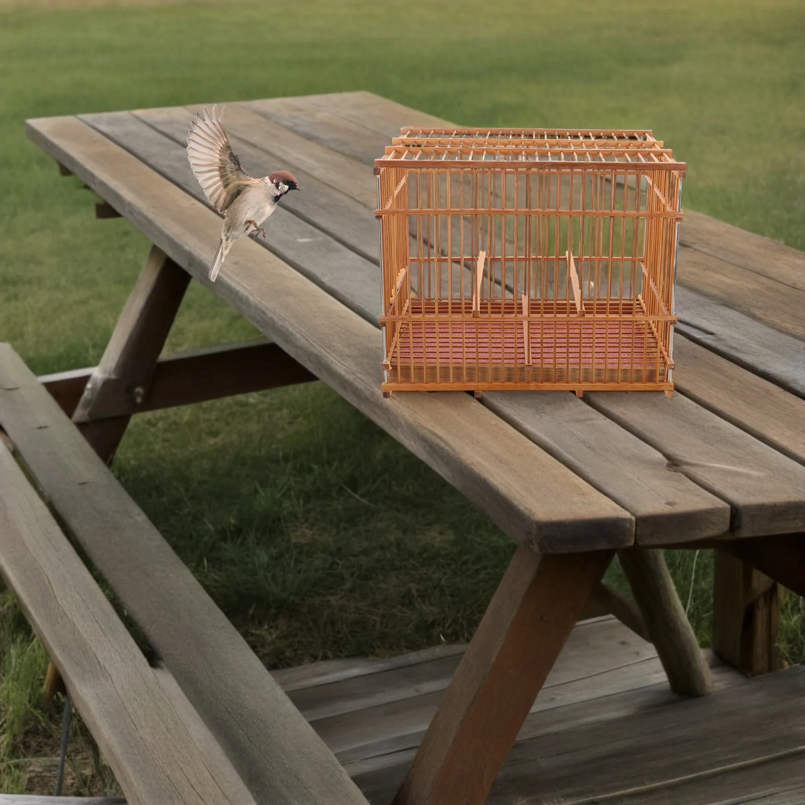 

Bamboo Woven Small Bird Cage Portable Lightweight Travel Carrier for Finch Canary Parakeet Budgie Indoor Outdoor Use Decorative