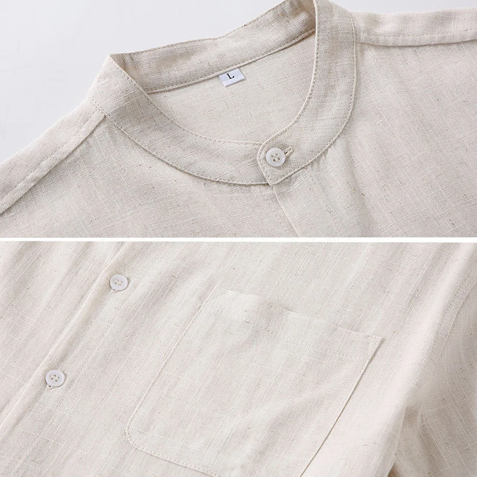 Men's Linen Shirt Summer Short Sleeve Shirts Fashion Casual Solid Color O-neck Shirt Male Plus Size 5XL Linen Tops