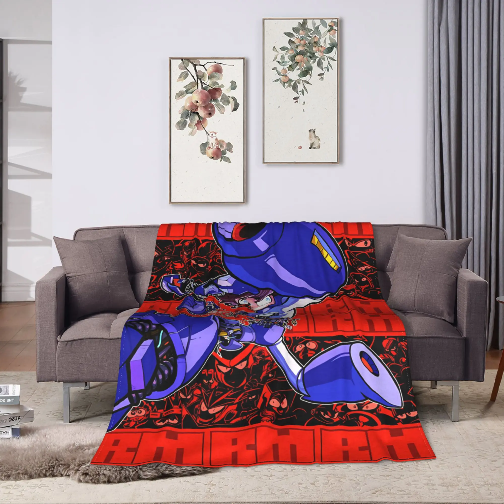 Mega Man Flannel Blanket  Soft Durable Throw Blanket for Outdoor Decorative Funny Bedspread Sofa Bed Cover