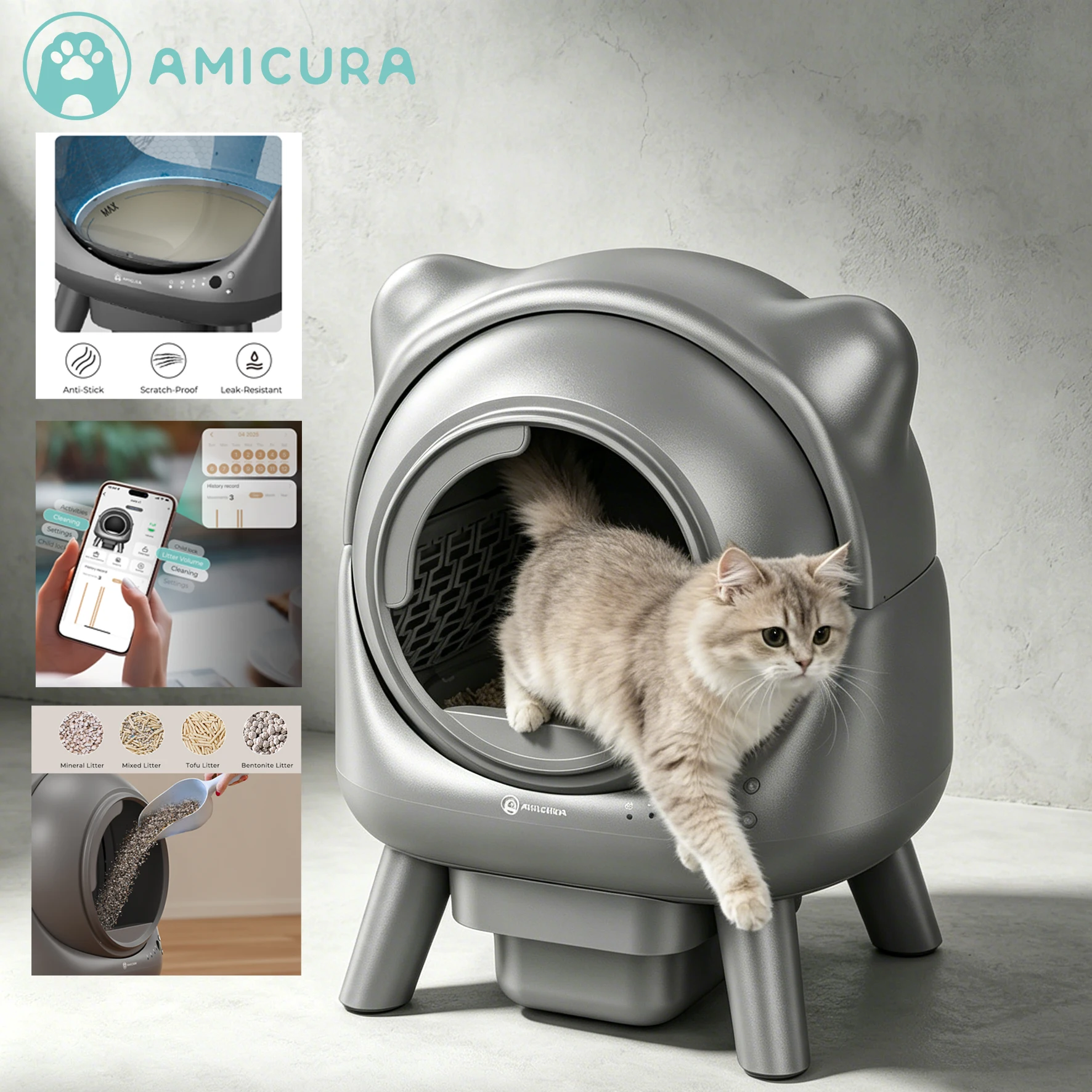 NEUE Intelligente Selbstreinigende Automatische Katzentoilette mit APP-Fernbedienung, Doppelten Sicherheitssensoren, Geruchsbeseitigung, Großer Kapazität und Müllbeuteln für Mehrere Katzen