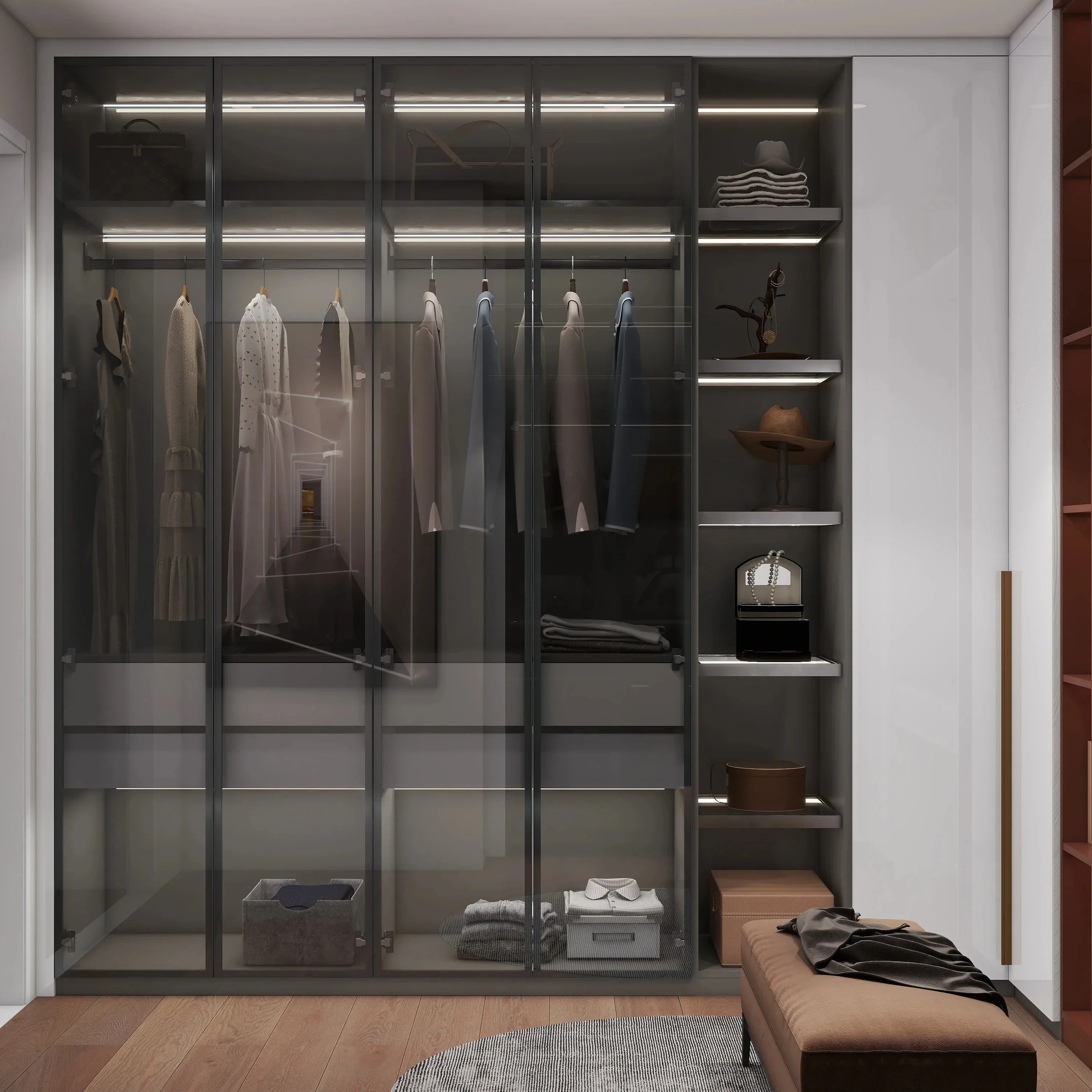 

Smart Modular Size Stainless Steel Wardrobe Cabinet Walk in Closet Design Bedroom Furniture