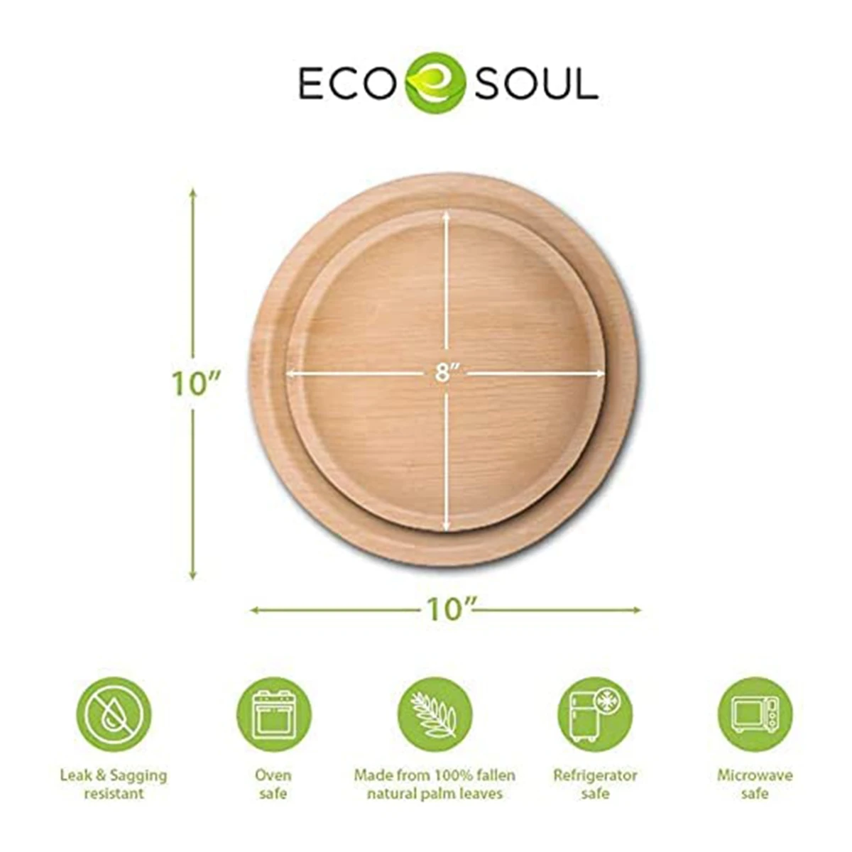 Compostable, Biodegradable, Disposable Palm Leaf Plates Sturdy, Microwave & Oven Safe (20, 8 inch Round Plates)