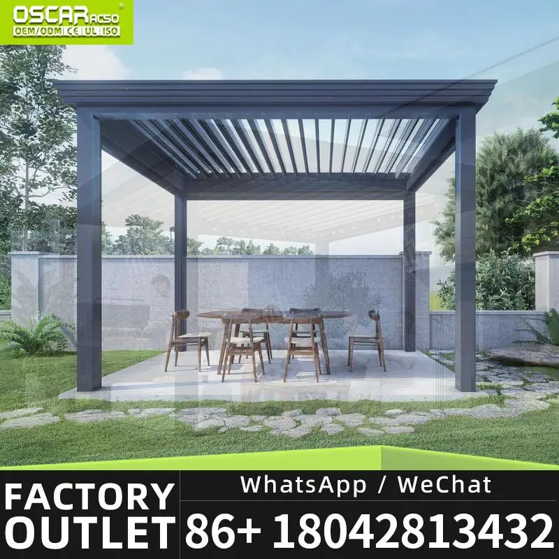 Outdoor Motorized Opening Roof Pergola 3x4 Meter Covers Designs With Fencing for Garden Patio Backyard pergola