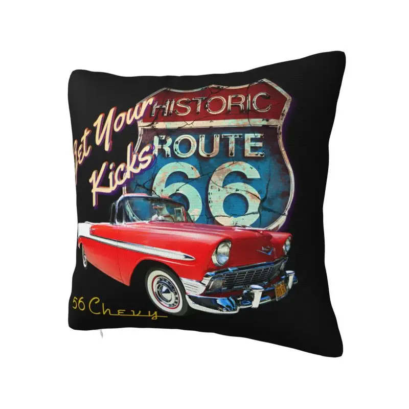 Classic Car Street Hot Rod Antique Route 66 Cushion Cover 55*55 cm Velvet Throw Pillow Case Home Decor Bedding Sofa Pillowslip
