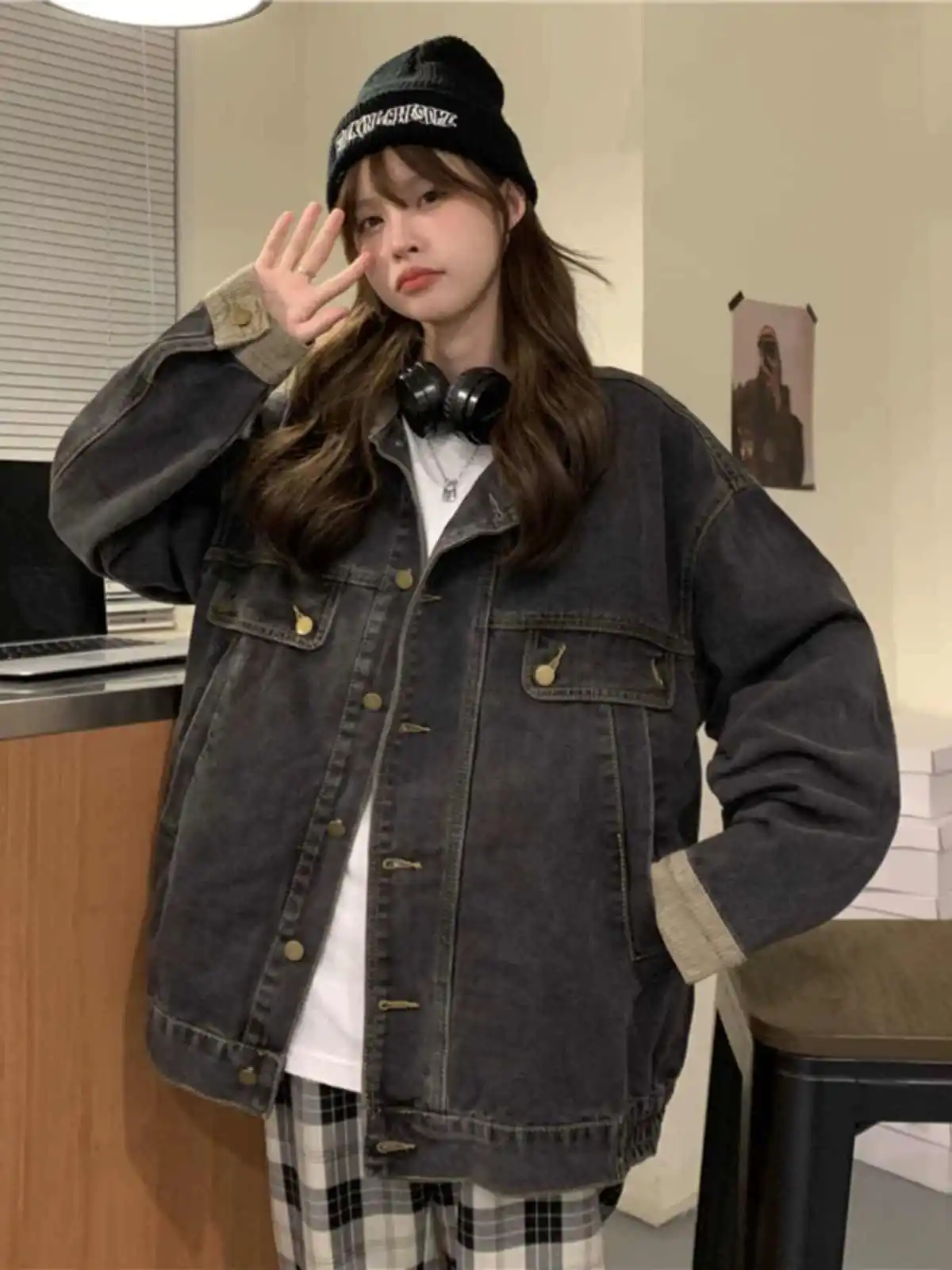 Women's Denim Jackets Spring Autumn Oversized Corduroy Splice Turn-down Collar Tops Loose Versatile Female Coats S-3xl