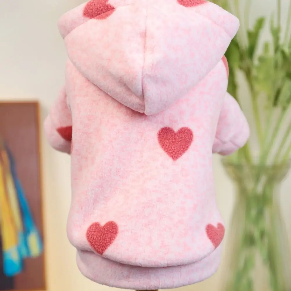 

Cute Pink Heart Hooded Pet Sweatshirt Pink Heart Print Super Soft Pet Hooded Cardigan Insulated Breathable
