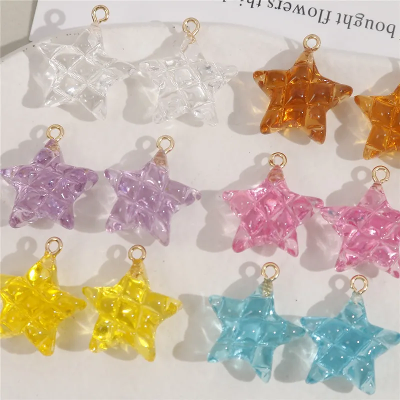 Min order 20pcs/lot 23*20mm color print cartoon stars shape acrylic beads with alloy hanger charms diy jewerly accessoyr