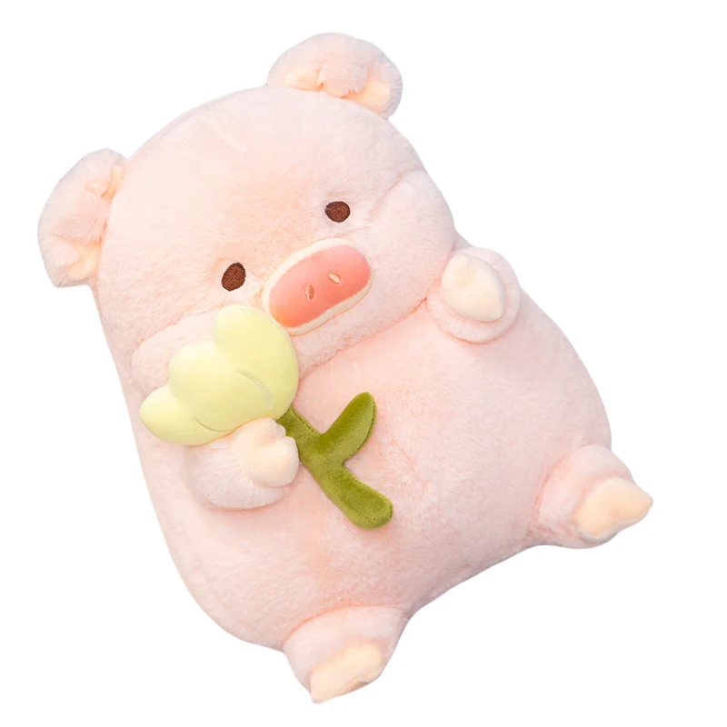 New Kawaii Pig Hold Purple Tulip Flower Plush Doll Soft Stuffed Yellow Tulip Plushie Toy Cute Gift For Kid Birthday