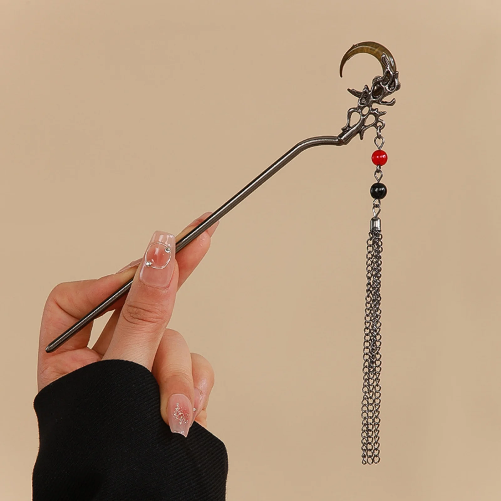 1 Stück chinesische Haarnadel-Kollektion, 6-teiliges Set mit Schmetterlings-, Rosen- und Halbmond-Designs, elegantes Quastendekor – Detail 10