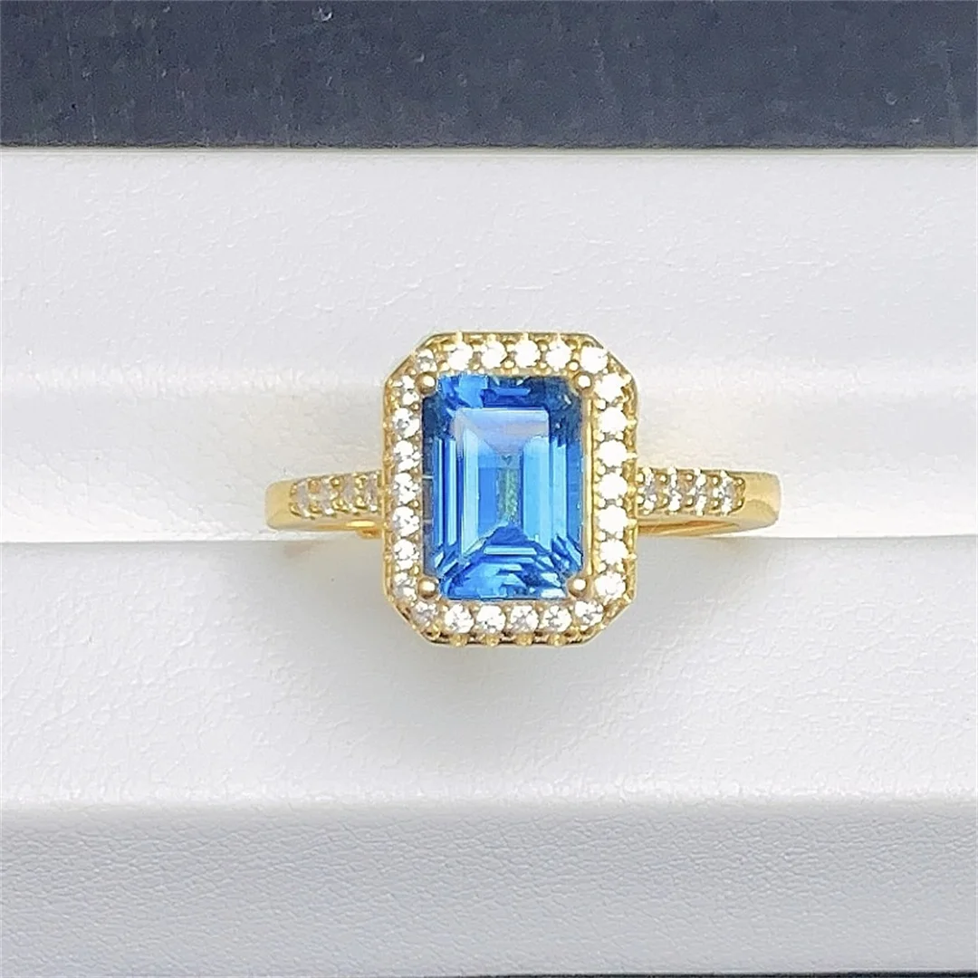 All natural blue topaz Ring Ladies Color Ultra Bright Sterling Silver 925 Ring Engagement Gift Free shipping to Pearl Boutique