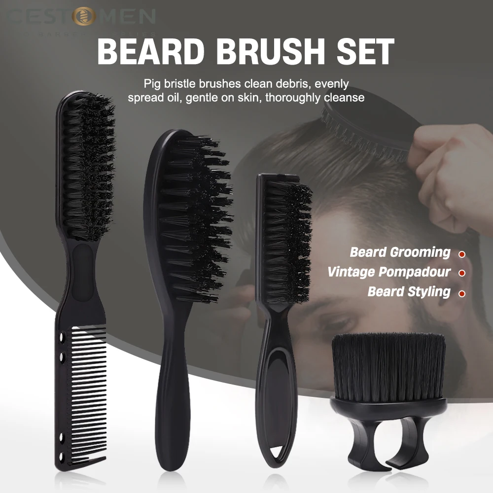 مجموعة فرش شعر الحلاق ، منفضة برقبة سوداء ، فرش تنظيف الشعر ، حلقة مشط ، فرشاة حلاقة اللحية ، أدوات تصفيف الصالونات ، 4 =