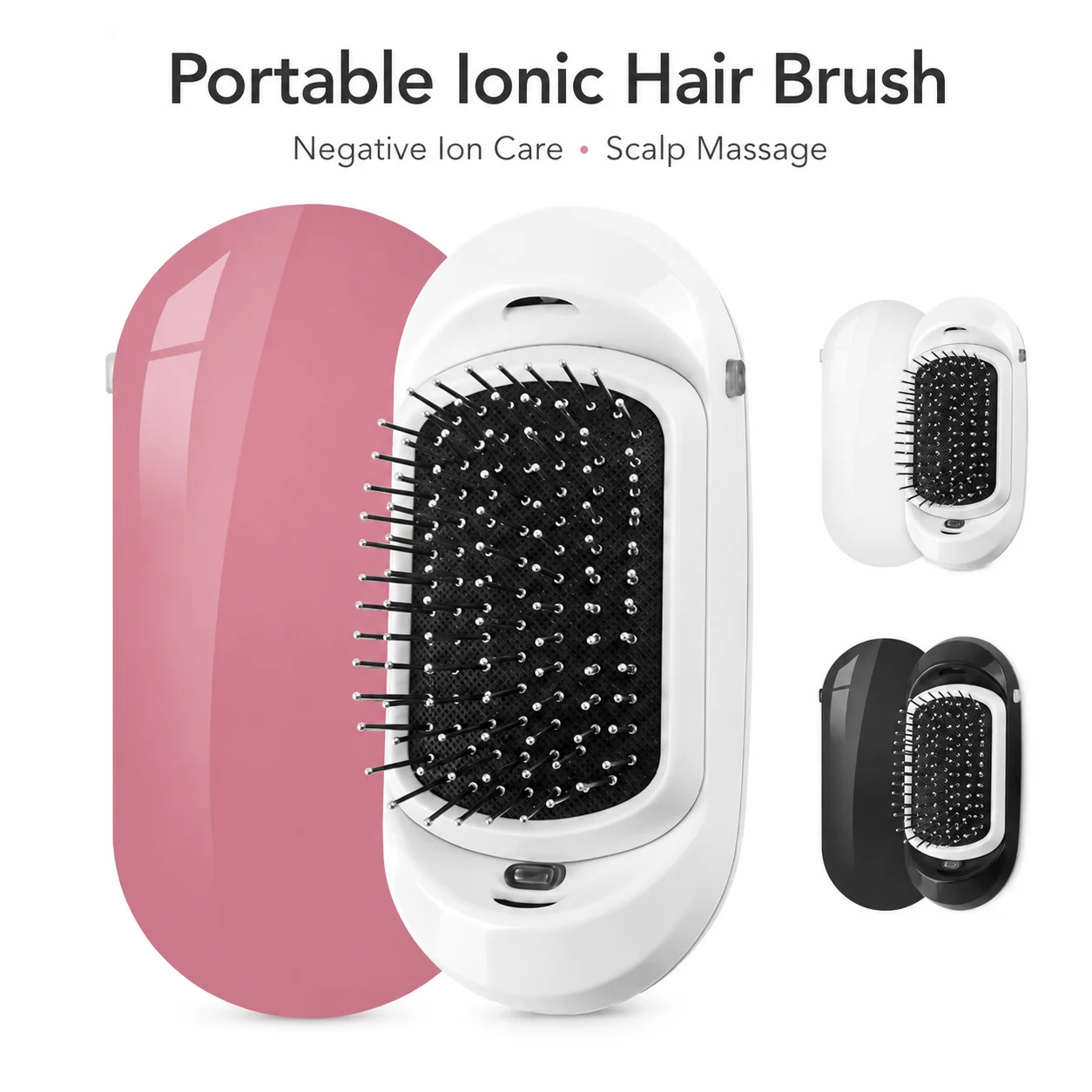 Portable Electric Ionic Hair Brush – Negative Ion Scalp Massager, Vibration, Smooth & Shiny Hair, Travel Friendly