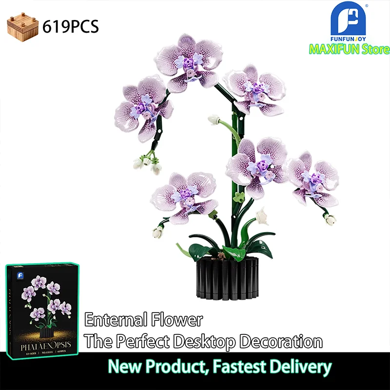 619PCS Flower Building Block Set Phalaenopsis Flower Toy Assembly Bricks Desktop Decoration Enternal Flower Children Gift