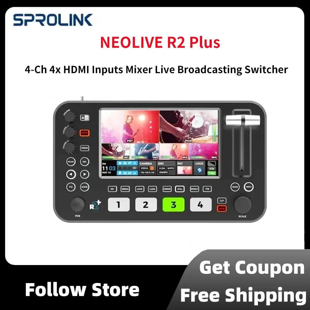 SPROLINK NEOLIVE R2 Plus 4-Ch Multi-Cameras 4x HDMI-Compatible Inputs Mixer Live Broadcasting Switcher With 5.5inch LCD Monitor