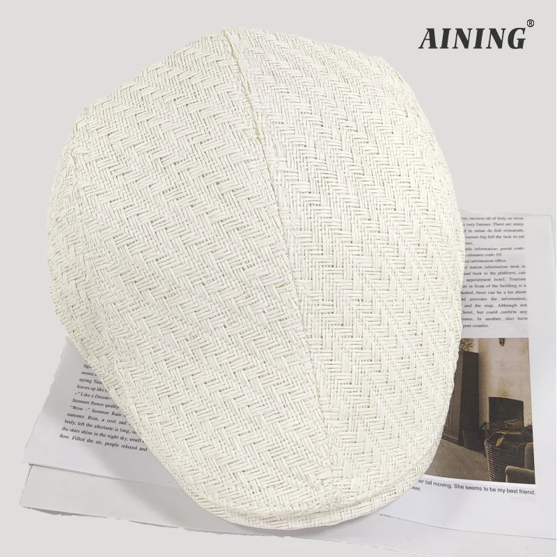 

Straw Hat Men's Summer Personality Breathable Sun Shield Hat British Retro Beret Women's Casual Forward Hat