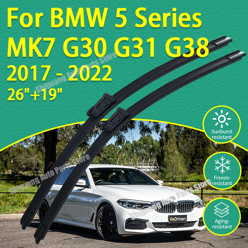 Essuie-glaces avant en Silicone pour BMW série 5 MK7 G30 G31 G38 2017 – 2022, 26 "+ 19", balais de pare-brise d'essuie-glace de voiture