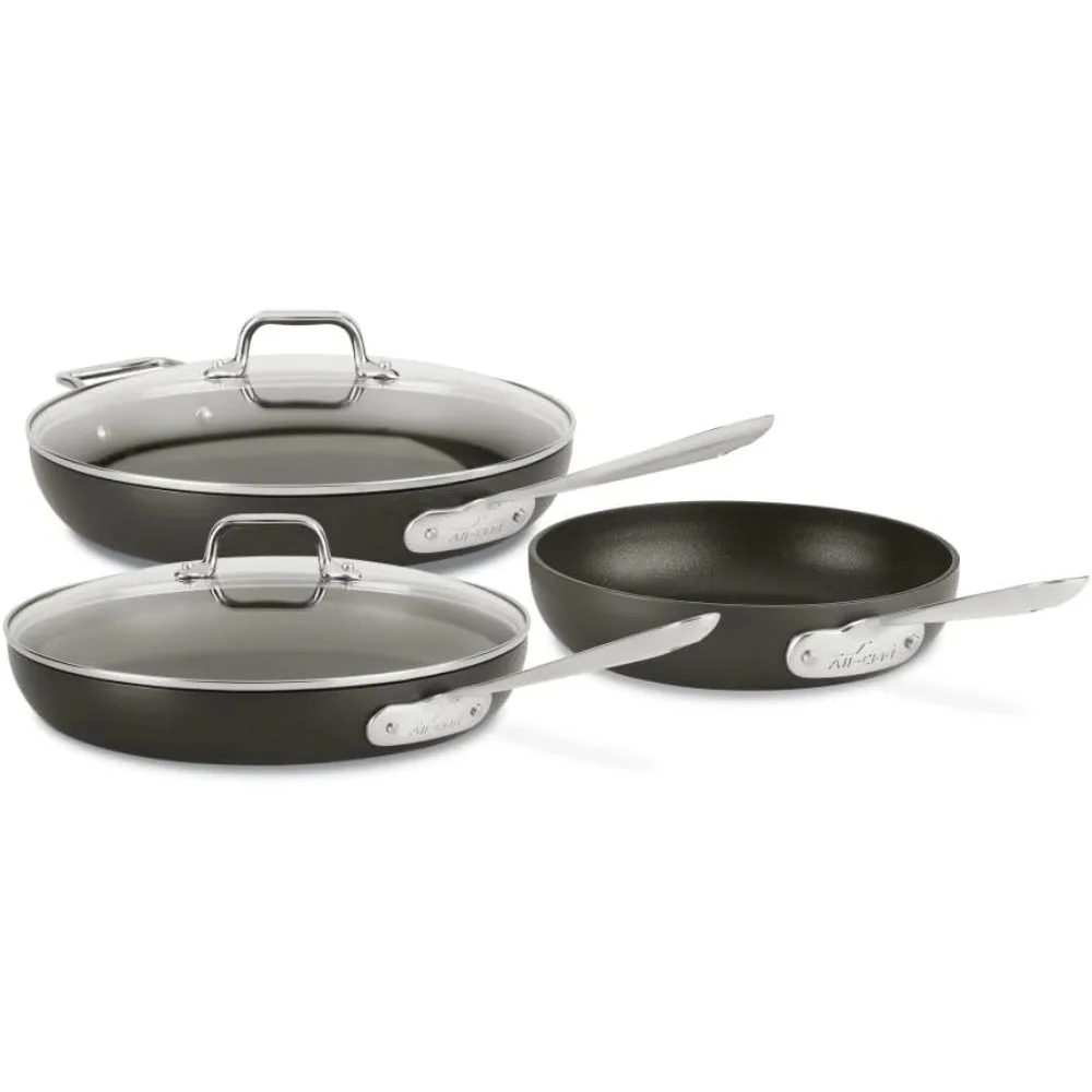 

HA1 Hard Anodized Non Stick Fry Pan Set 3 Piece, 8, 10, 12 Inch, Induction, Oven Broiler Safe 500F, Lid Safe 350F, Skil