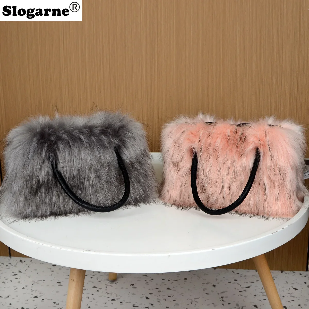 Luxury Raccoon Fur Handbags Women 2024 Winter Soft Faux Fur Bag Girls Fashion Furry Shoulder Bags Fluffy Gifts Warm Tote Purse