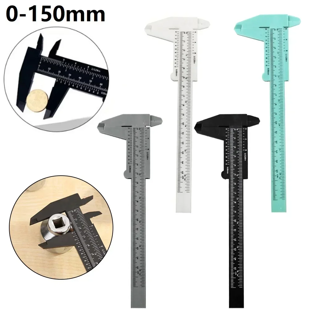 1 PC 0-150 มม.กฎคู่ขนาดพลาสติก Vernier Caliper นักเรียน Dial Gauge ไมโครมิเตอร์วัดไม้บรรทัดเส้นผ่านศูนย์กลางภายในความลึกเมตร