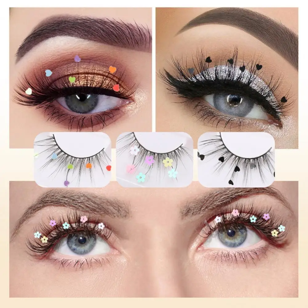 1 Pair Colored Sequin False Eyelashes Natural Curl Reusable Handmade Christmas Party 3D Faux Mink Eyelash Makeup Accessories 