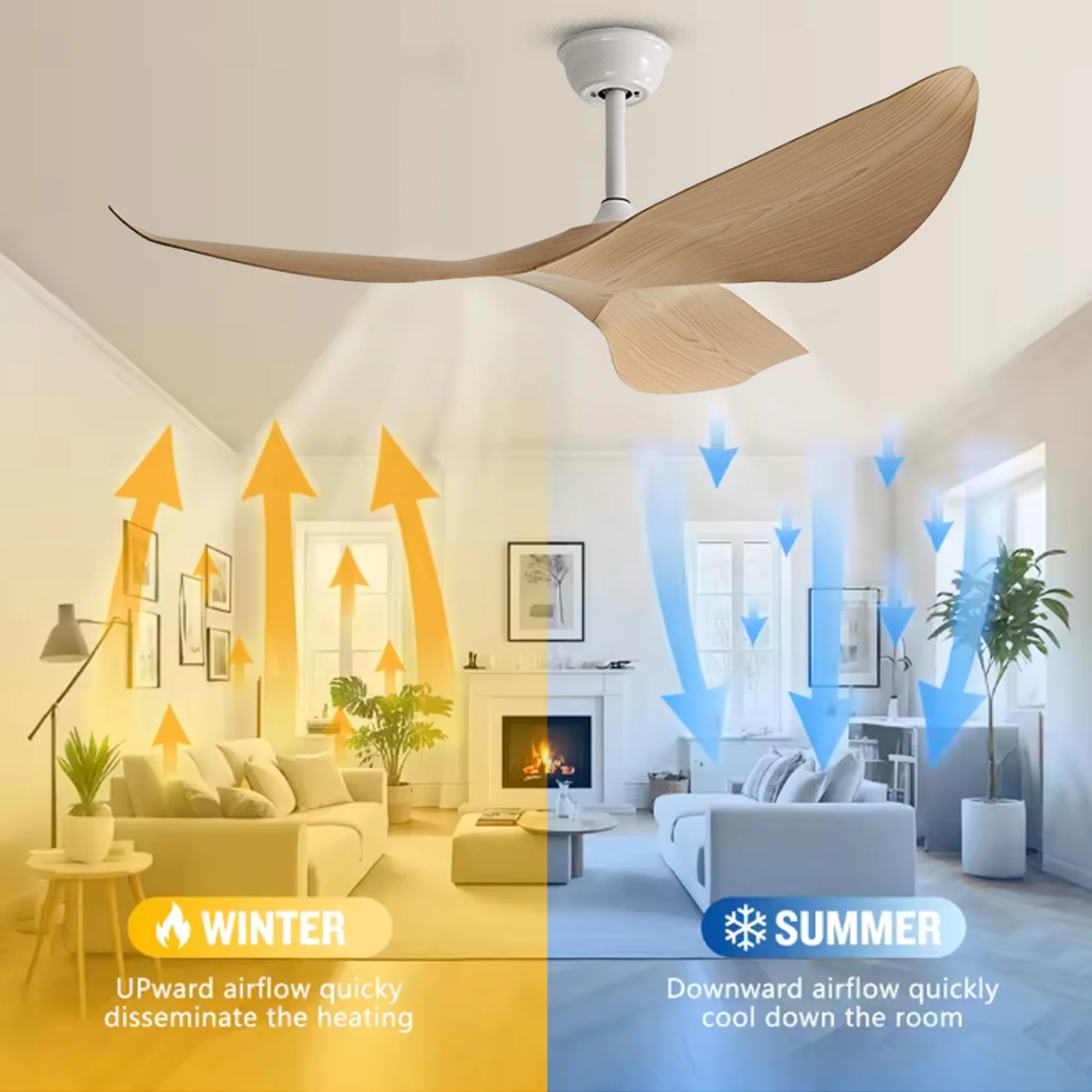 52 Inch Ceiling Fan No Light ABS Blades DC Remote control Electric Fan 6-Speed Noiseless Indoor Ceiling Fans