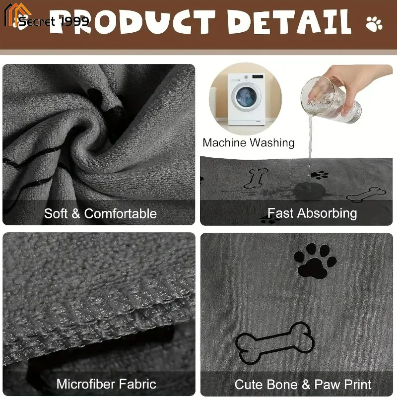 Dog Towel Drying Dog Cat Pet Towel, Puppy Microfiber Quick-drying Dog Claw Bath Towel, Pet Bath Products Absorbent Medium Dogs