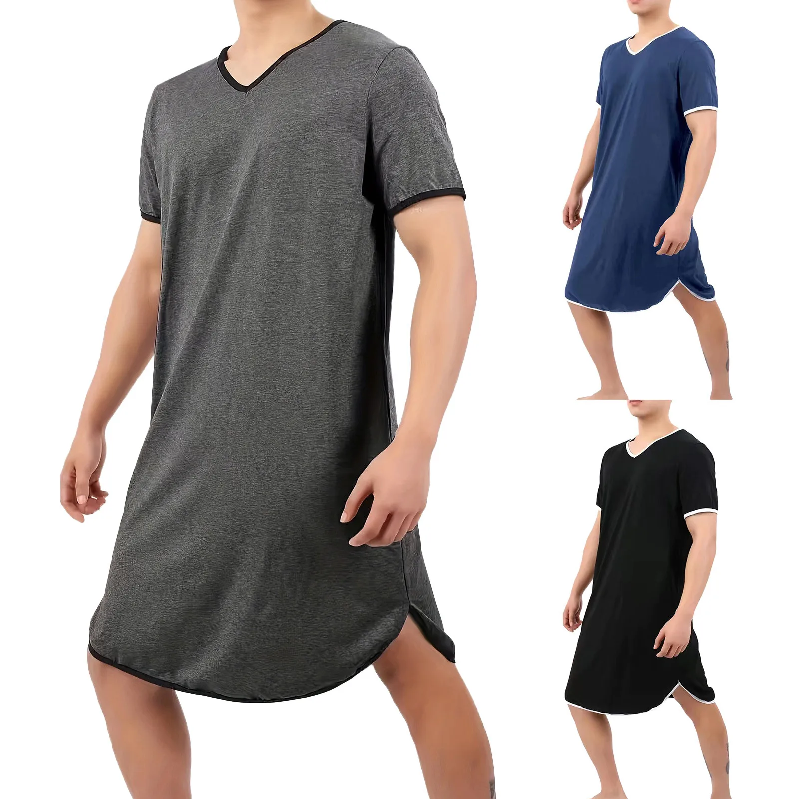 Men's Thin Lengthened Modal Pajamas Loose Short Sleeved Skin Friendly Pajamas T-Shirts Household Clothes Home Wear Loungewear