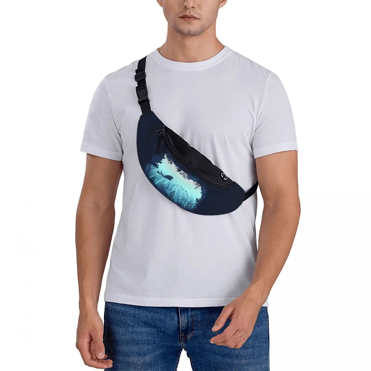 Casual Crossbody Fanny Pack para homens e mulheres, Deep Sea, Caveran Diver, bolsa de cintura para acampar, ciclismo, bolsa de dinheiro para telefone