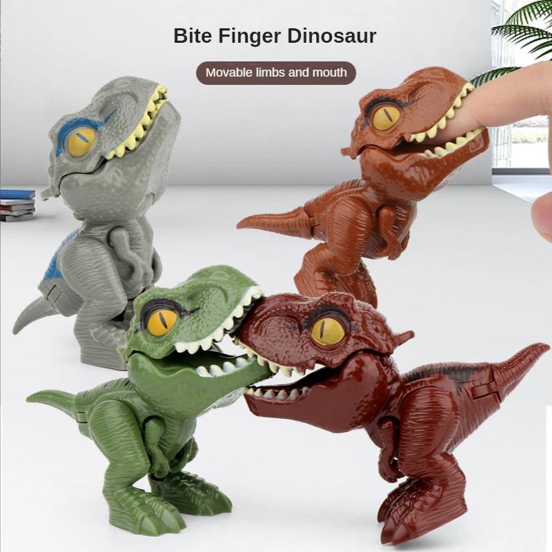 4PCS/PACK Biting Finger Dinosaurs Toys for Kids Mini Jurassic Dinosaur Tricky Model Set Dino Movable Joints Baby Birthday Gifts