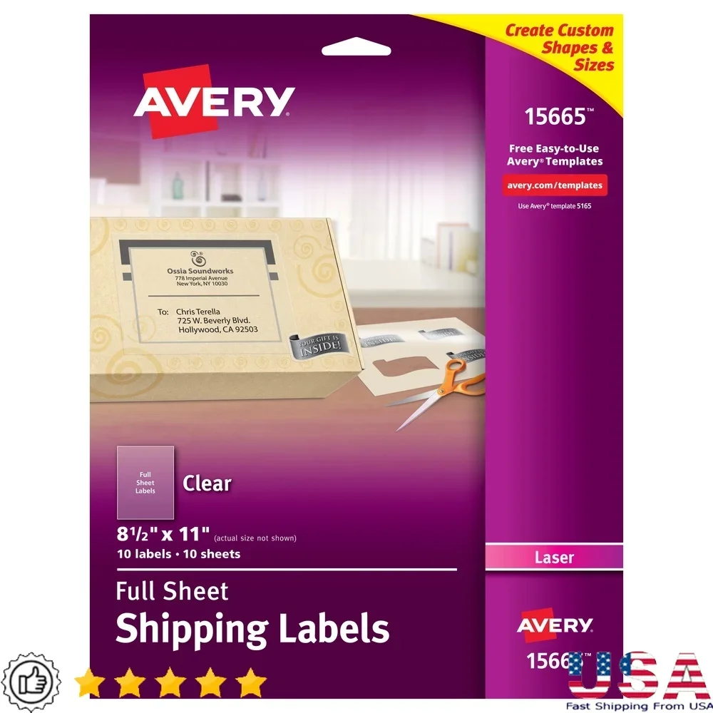 투명 배송 라벨, 영구 접착, 맞춤 제작 가능, 8-1/2 x 11, 공예, 정리, 초대장, 선물 등